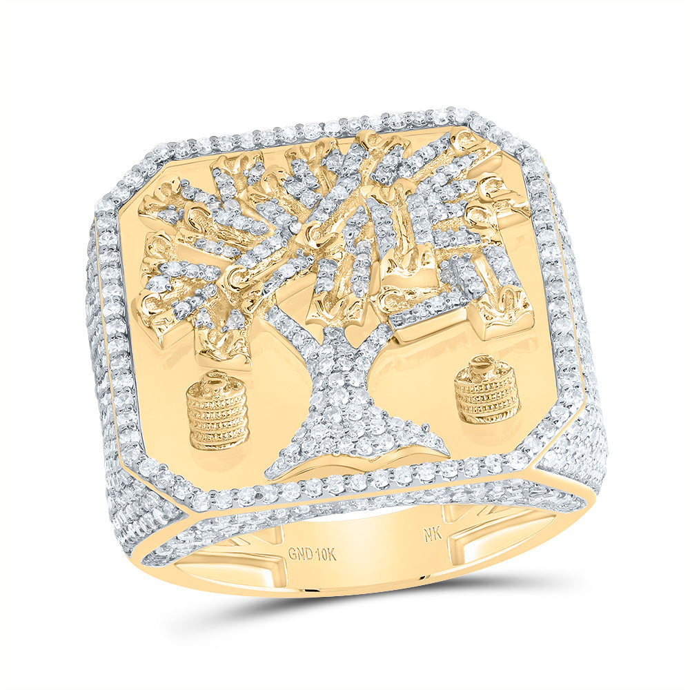 10kt Yellow Gold 3 Cttw Diamond Money Tree Mens Ring, Men Size: 8-12