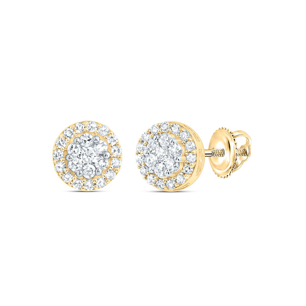 10kt Yellow Gold 1/4 Cttw Diamond Round Flower Stud Earring