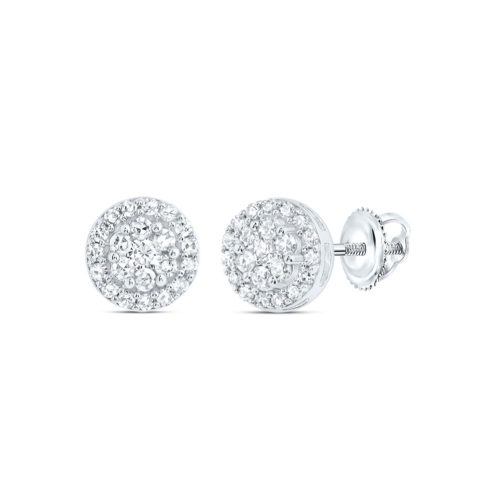 10kt White Gold 1/4 Cttw Diamond Round Flower Stud Earring