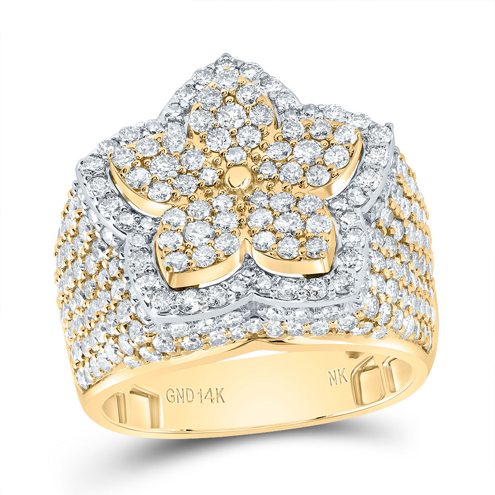 14K Yellow Gold 3 Ctw Natural Diamond Flower Ring, Womens Size: 5-9