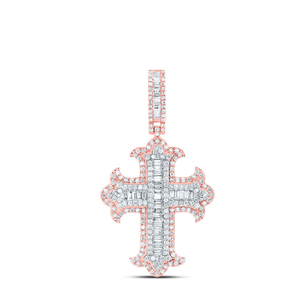 10k Rose White Gold 1 3/4 Cttw Diamond Cross Mens Charm