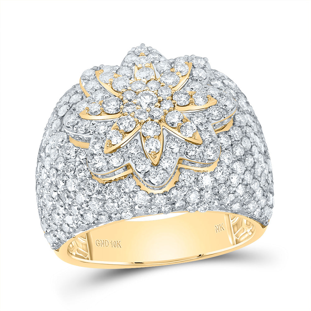 10kt Yellow Gold 3 1/4 Cttw Natural Diamond Fashion 8 Petal Wedding Engagement Anniversary Flower Ring, Women Size: 5-9