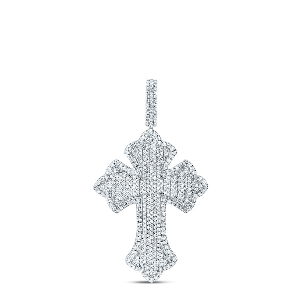 10kt White Gold 1 Cttw Diamond Cross Mens Charm