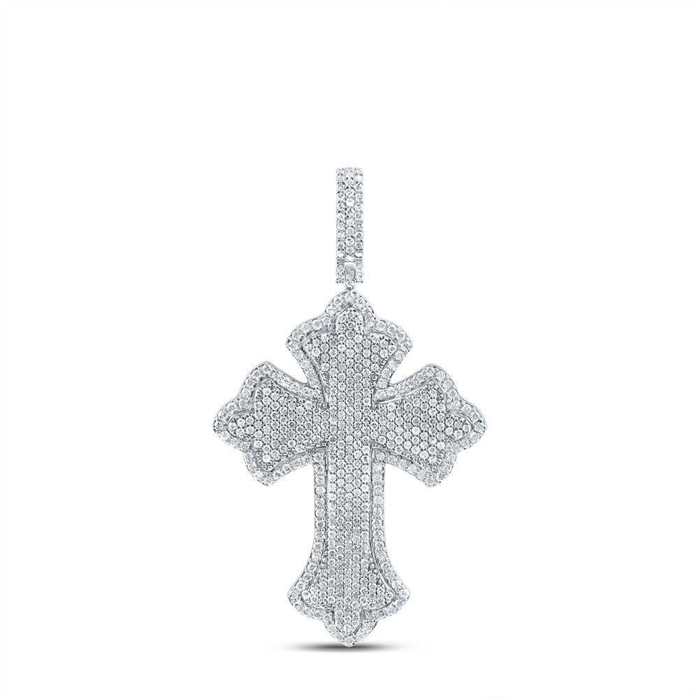 10kt White Gold 2 Cttw Diamond Cross Mens Charm