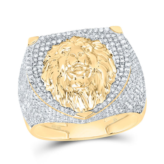 10kt Yellow Gold 1 7/8 Cttw Diamond Lion Mens Ring, Men Size: 8-12