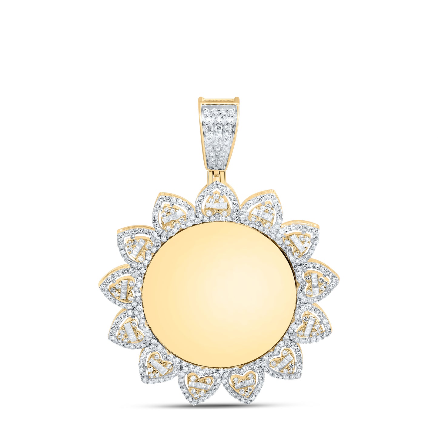 10kt Yellow Gold 1 3/8 Cttw Natural Diamond Fanuk Memory Heart Round Mens Charm