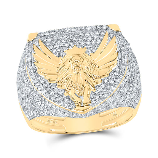 10kt Yellow Gold 1 7/8 Cttw Diamond Lion Mens Ring, Men Size: 8-12