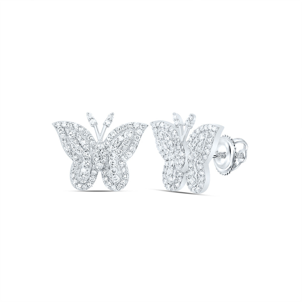 10kt White Gold 1/2 Cttw Natural Diamond Fashion Butterfly Stud Earring