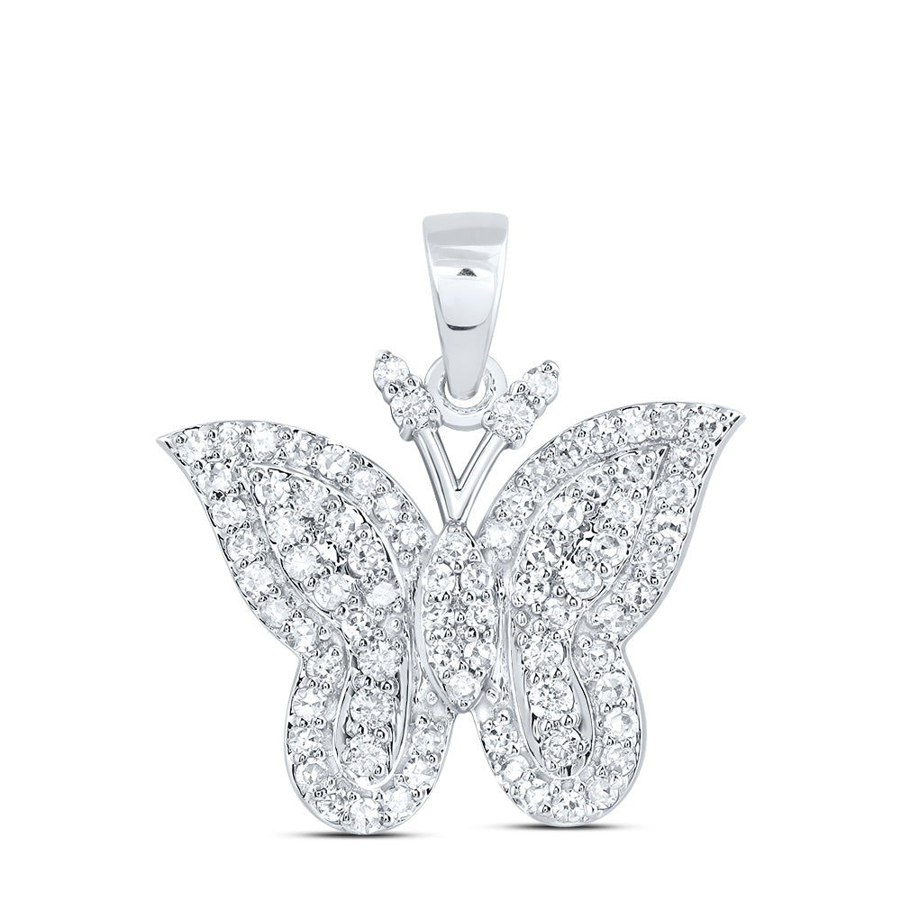 10kt White Gold 1/2 Cttw Natural Diamond Fashion Butterfly Pendant