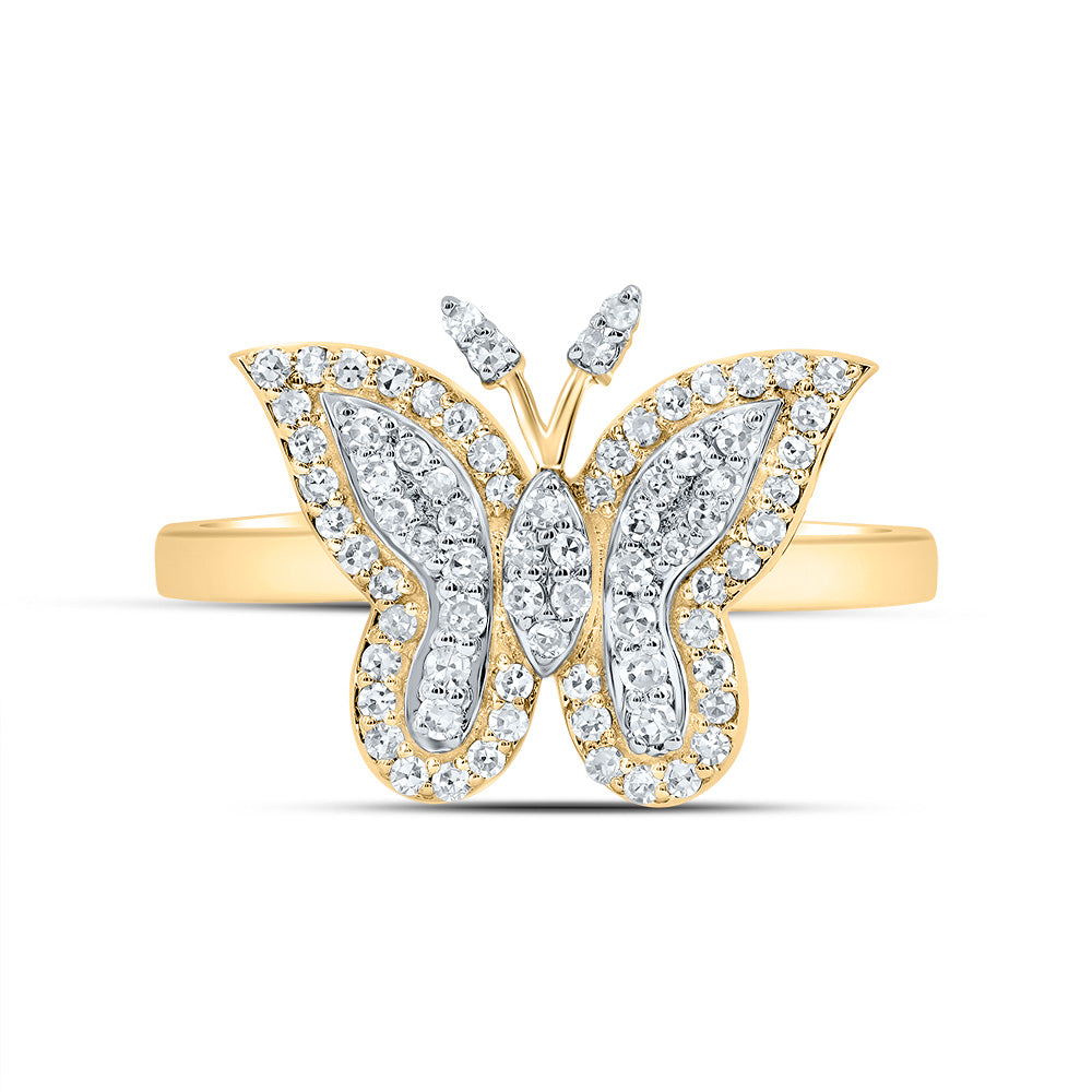 10kt Yellow Gold 1/4 Cttw Natural Diamond Fashion Wedding Engagement Anniversary Butterfly Ring, Women Size: 5-9