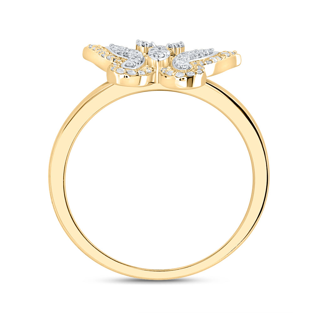10kt Yellow Gold 1/4 Cttw Natural Diamond Fashion Wedding Engagement Anniversary Butterfly Ring, Women Size: 5-9