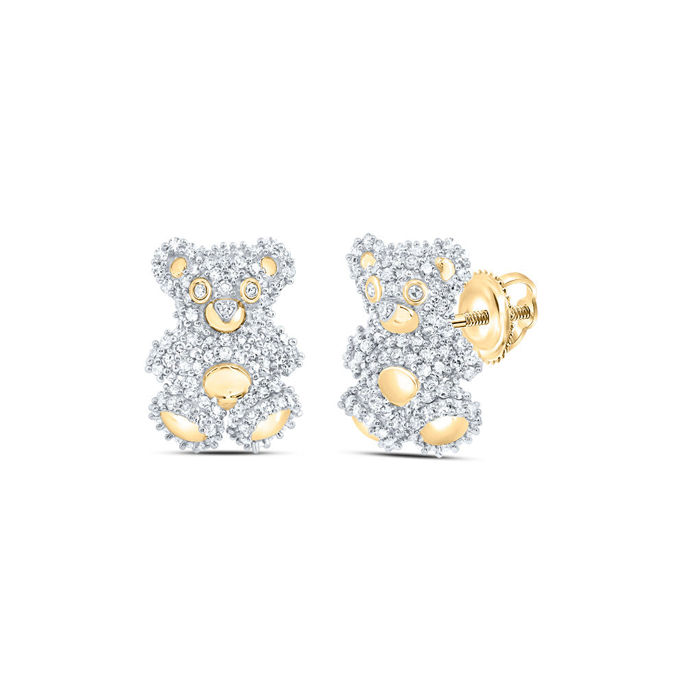 10kt Yellow Gold 3/4 Cttw Diamond Fashion Teddy Bear Stud Earring