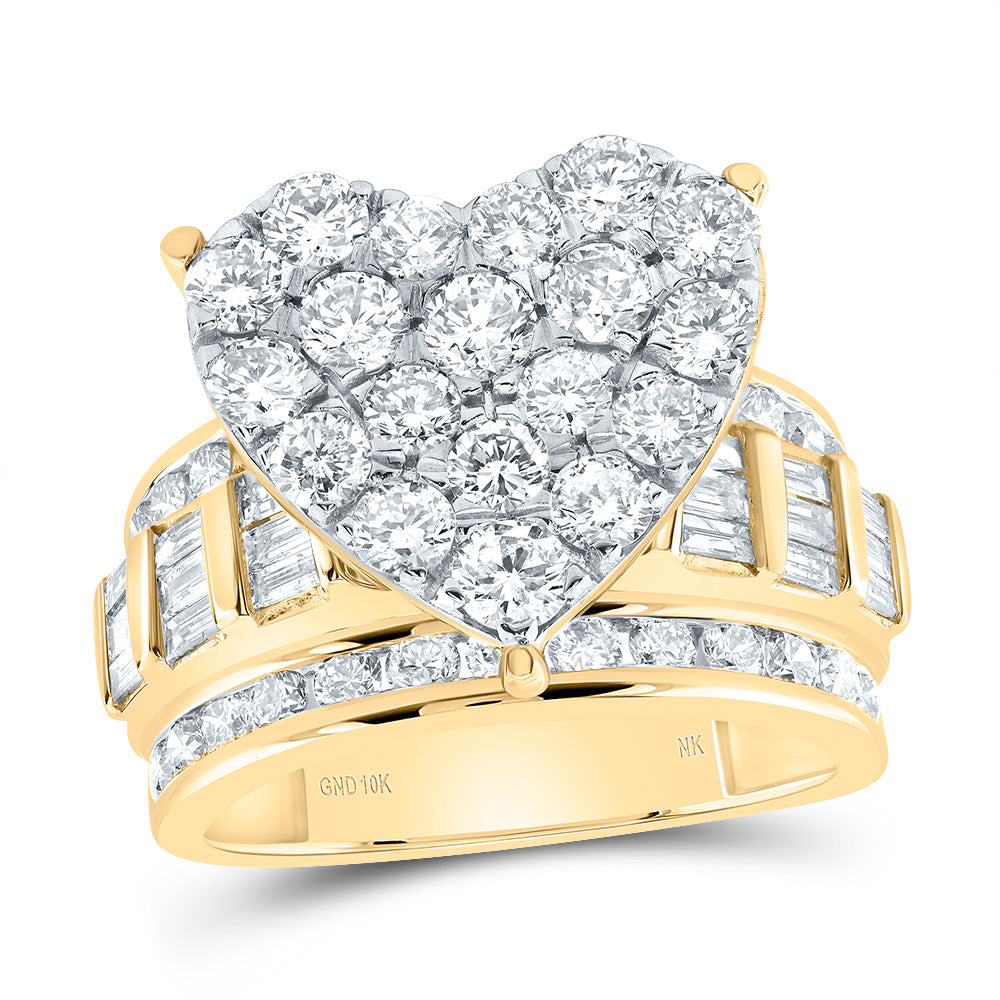 10kt Yellow Gold 3 Cttw Natural Diamond Fashion Heart Wedding Engagement Anniversary Ring, Women Size: 5-9