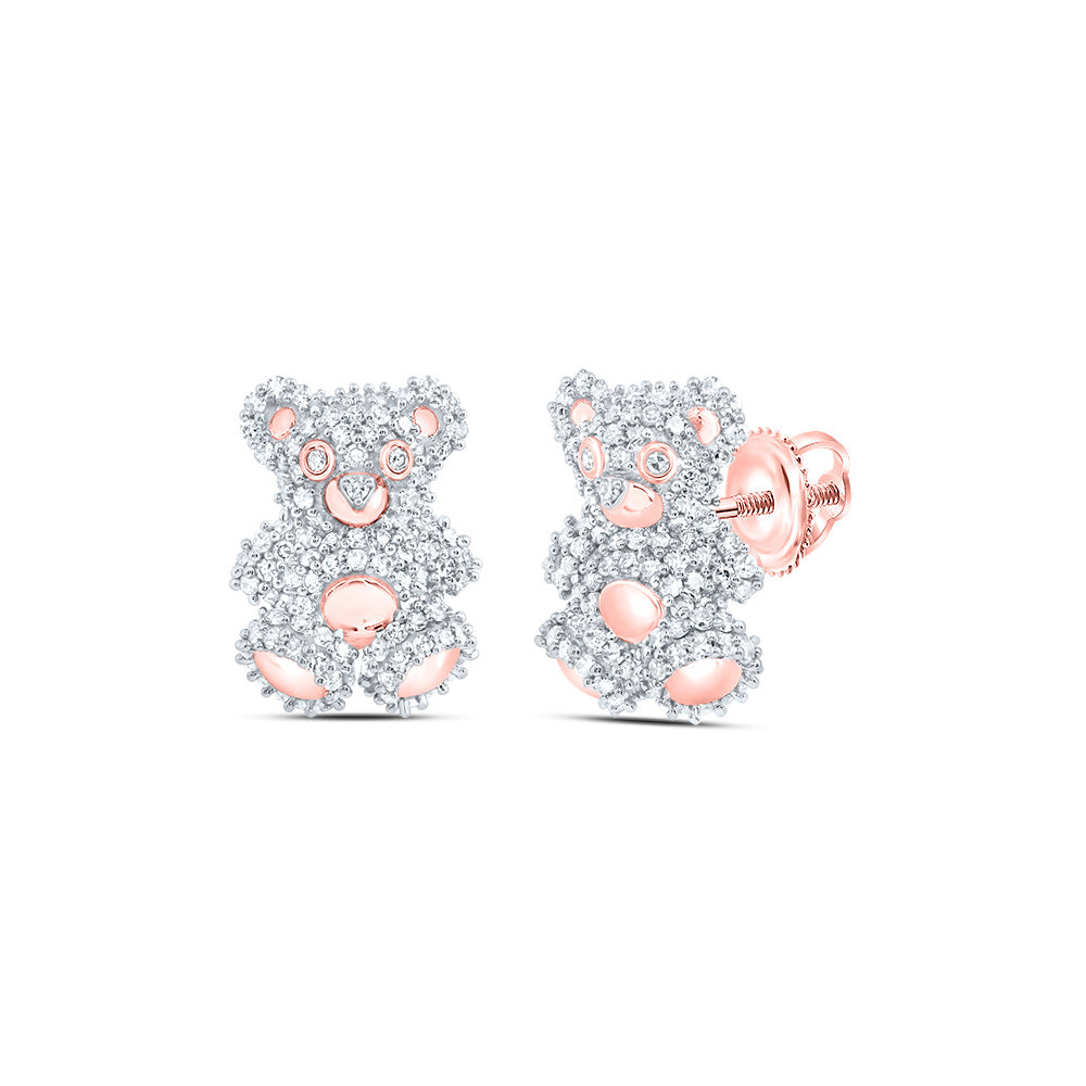 10kt Rose Gold 3/4 Cttw Diamond Fashion Teddy Bear Stud Earring