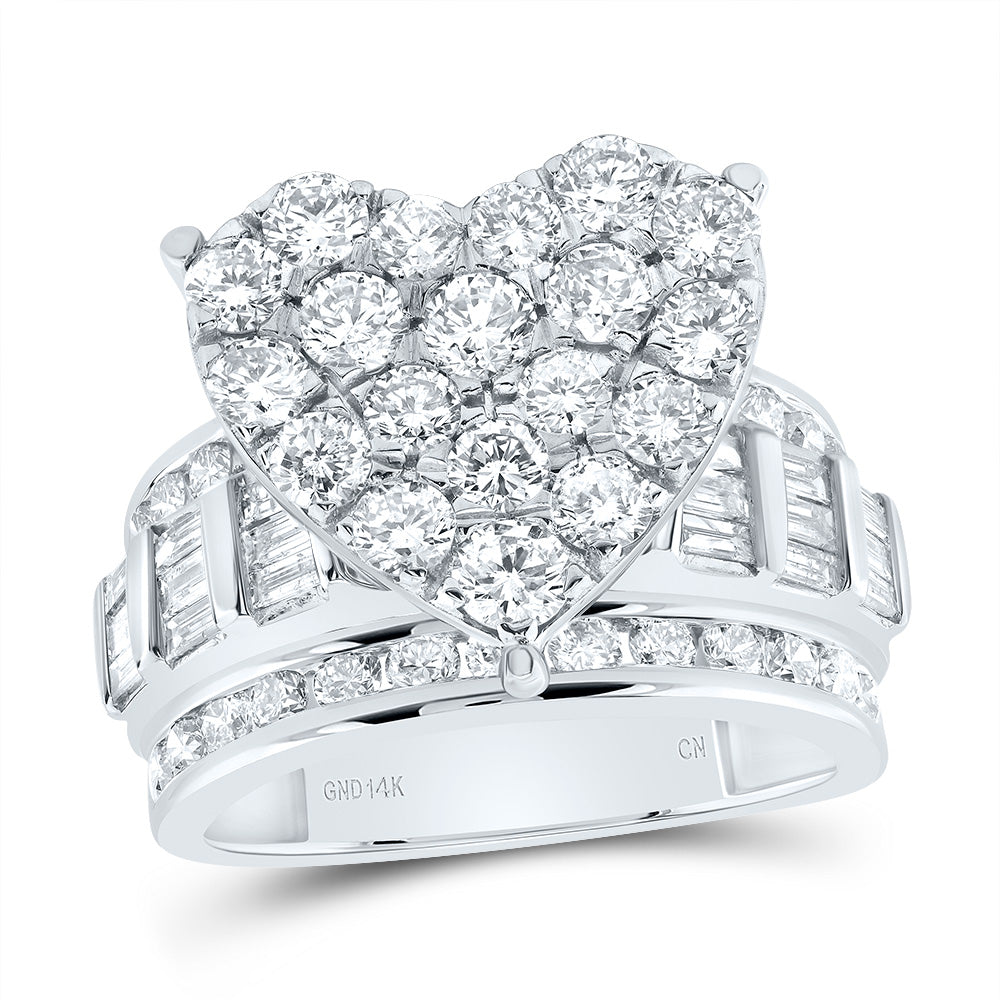 14kt White Gold 3 Cttw Natural Diamond Fashion Heart Wedding Engagement Anniversary Ring, Women Size: 5-9