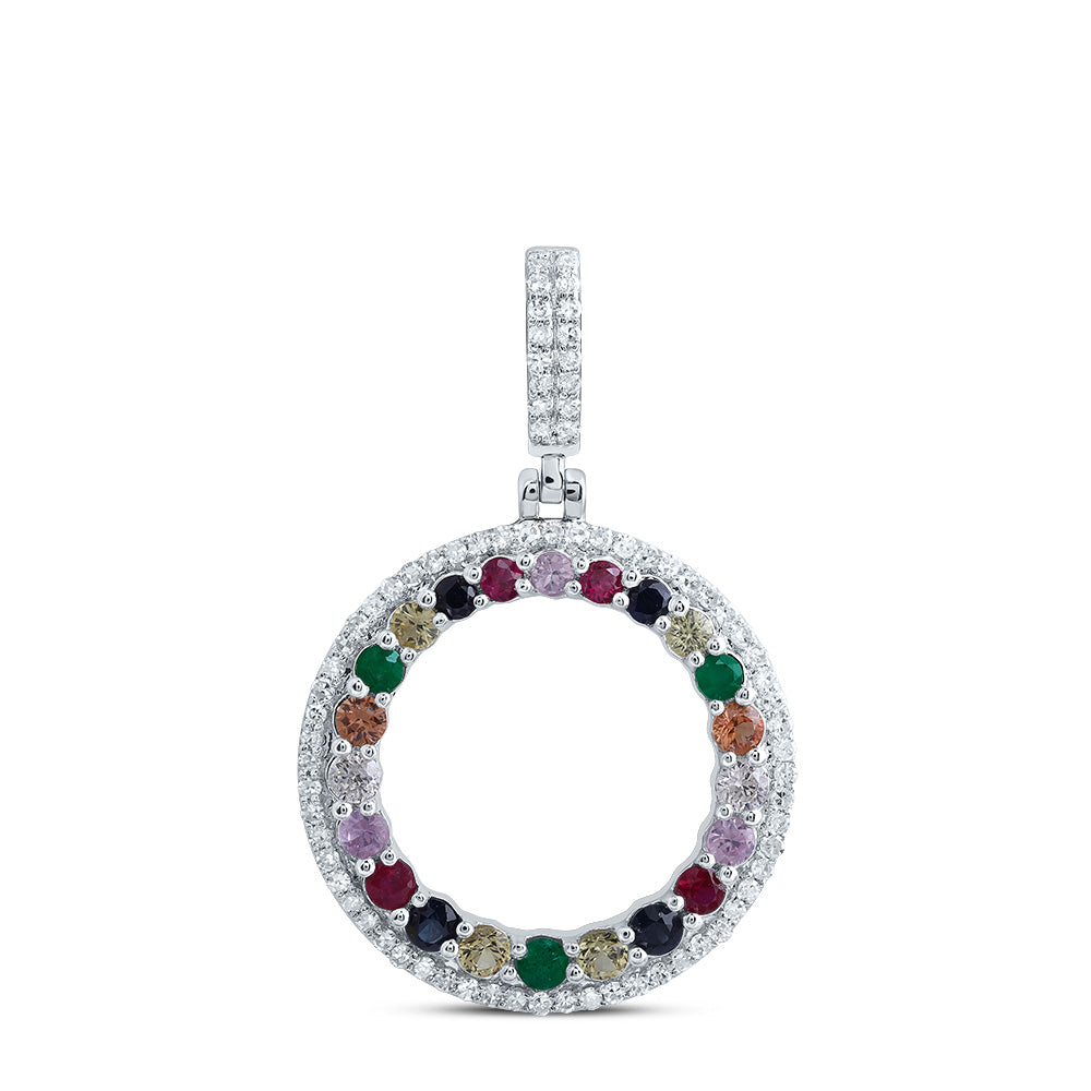 10kt White Gold 1/5 Cttw Natural Diamond and 1/2 Cttw Round Natural Gem Multicolor Sapphire Round Pendant