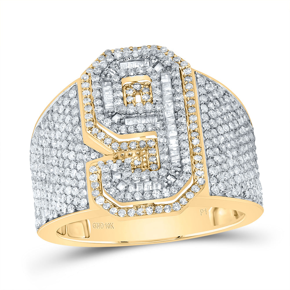 10k Yellow White Gold Diamond Number Men's Ring