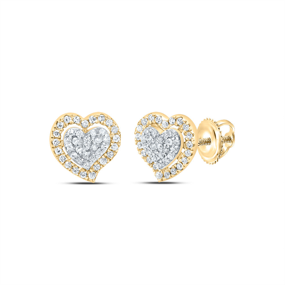 10kt Yellow Gold 1/5 Cttw Natural Diamond Heart Stud Earring