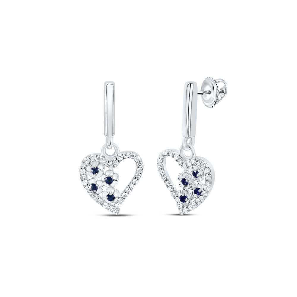 10kt White Gold 1/5 Cttw Natural Diamond and 1/20 Cttw Round Blue Sapphire Natural Gem Heart Dangling Earring
