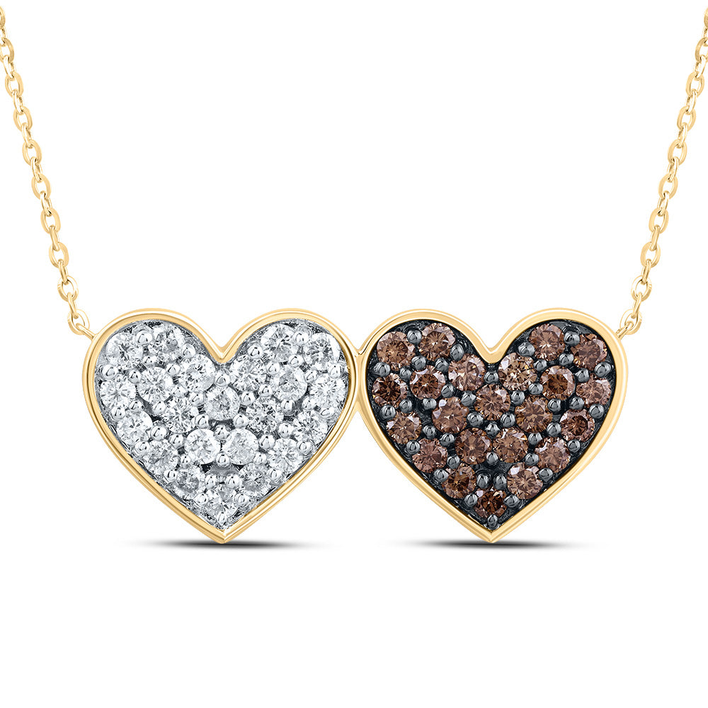 10kt Yellow Gold 1 Cttw Natural Diamond Cognac Natural Heart Necklace, Length: 18 Inch