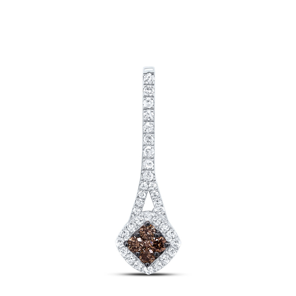 10kt White Gold 1/4 Cttw Diamond Cognac Natural Diamond Pendant