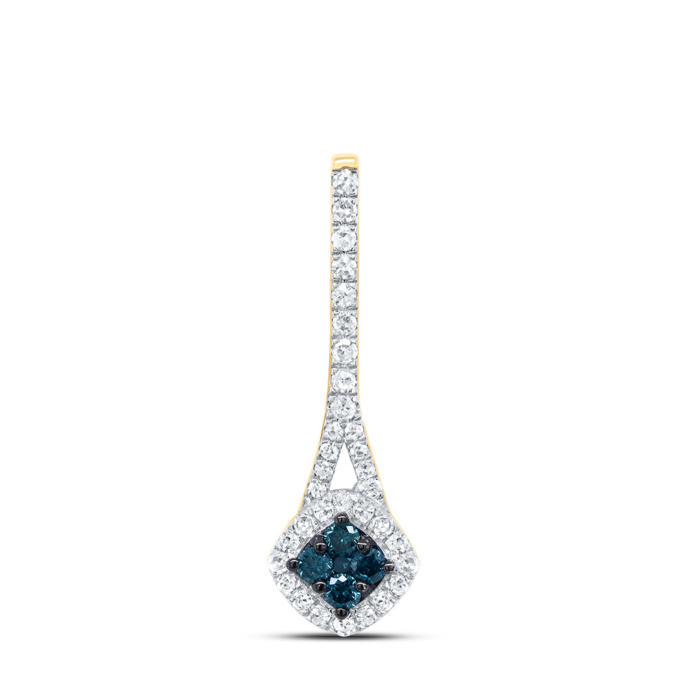 10kt Yellow Gold 1/4 Cttw Diamond Blue Diamond Pendant