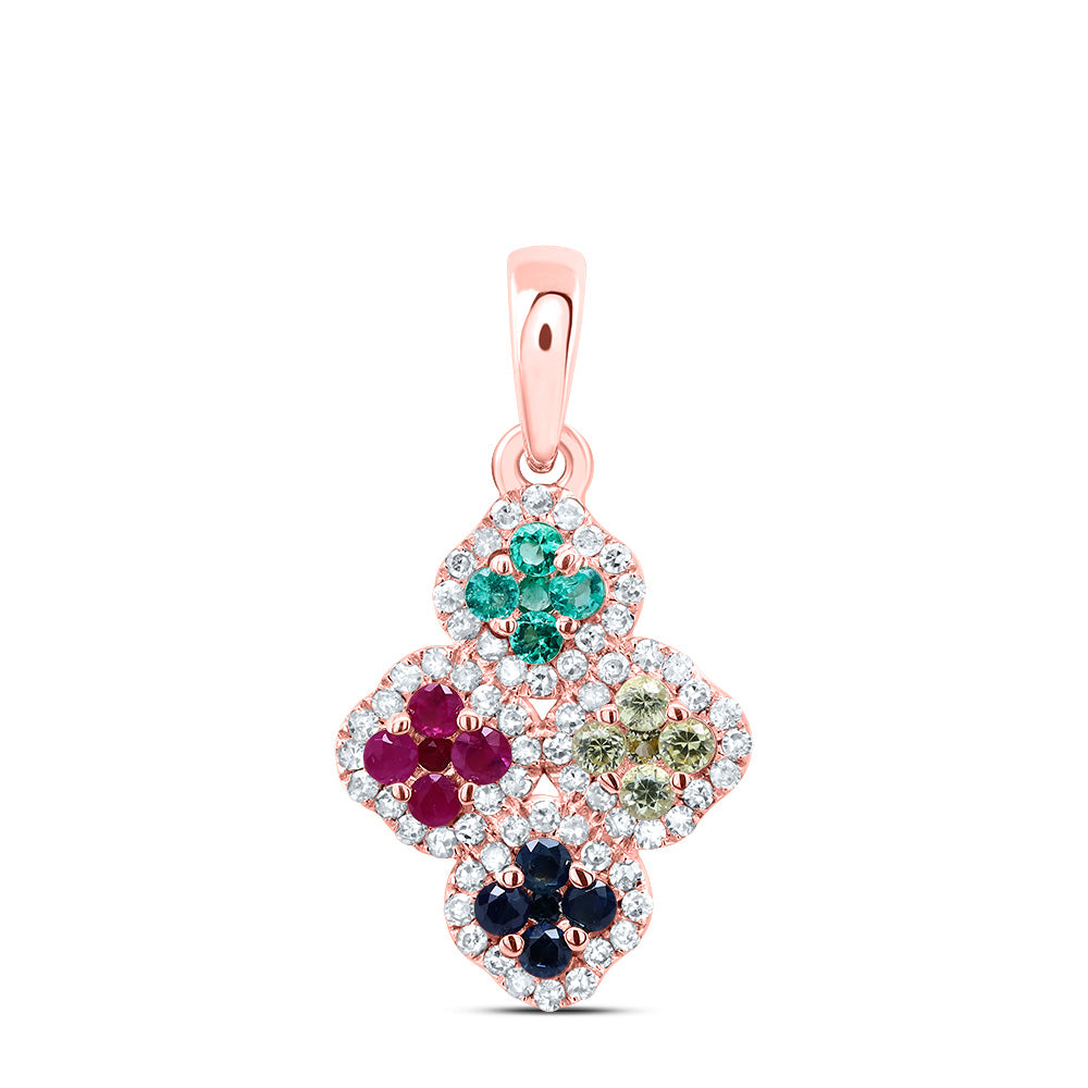 10kt Rose Gold 1/6 Cttw Diamond and 1/4 Cttw Nat-gem Multicolor Clover Pendant