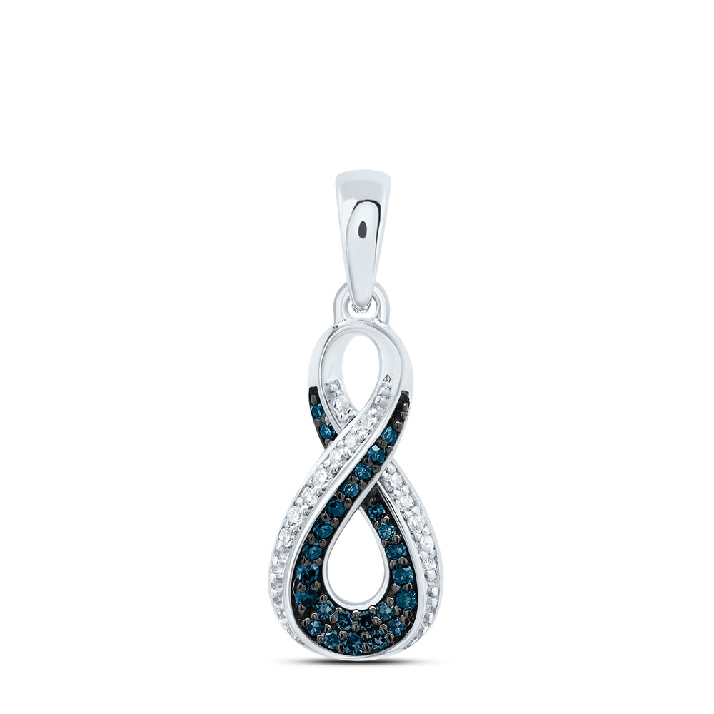 10kt White Gold 1/8 Cttw Diamond Blue Diamond Infinity Pendant