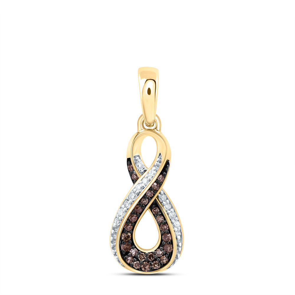 10kt Yellow Gold 1/8 Cttw Diamond Cognac Natural Diamond Infinity Pendant