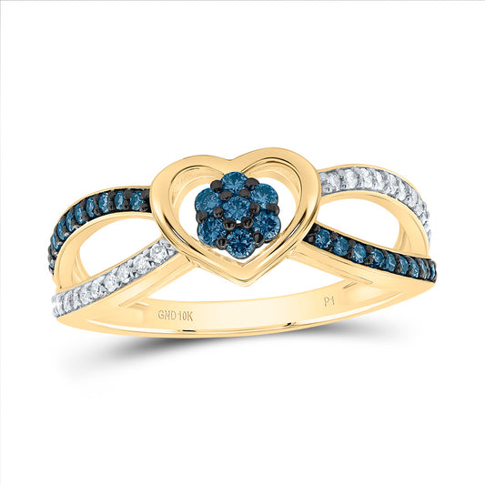10kt Yellow Gold 1/3 Cttw Natural Diamond Blue Diamond Heart Wedding Engagement Anniversary Ring, Women Size: 5-9