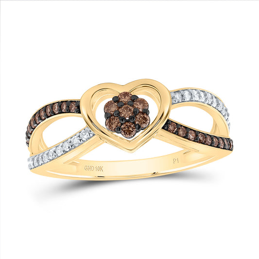10kt Yellow Gold 1/3 Cttw Natural Diamond Cognac Natural Diamond Heart Wedding Engagement Anniversary Ring, Women Size: 5-9