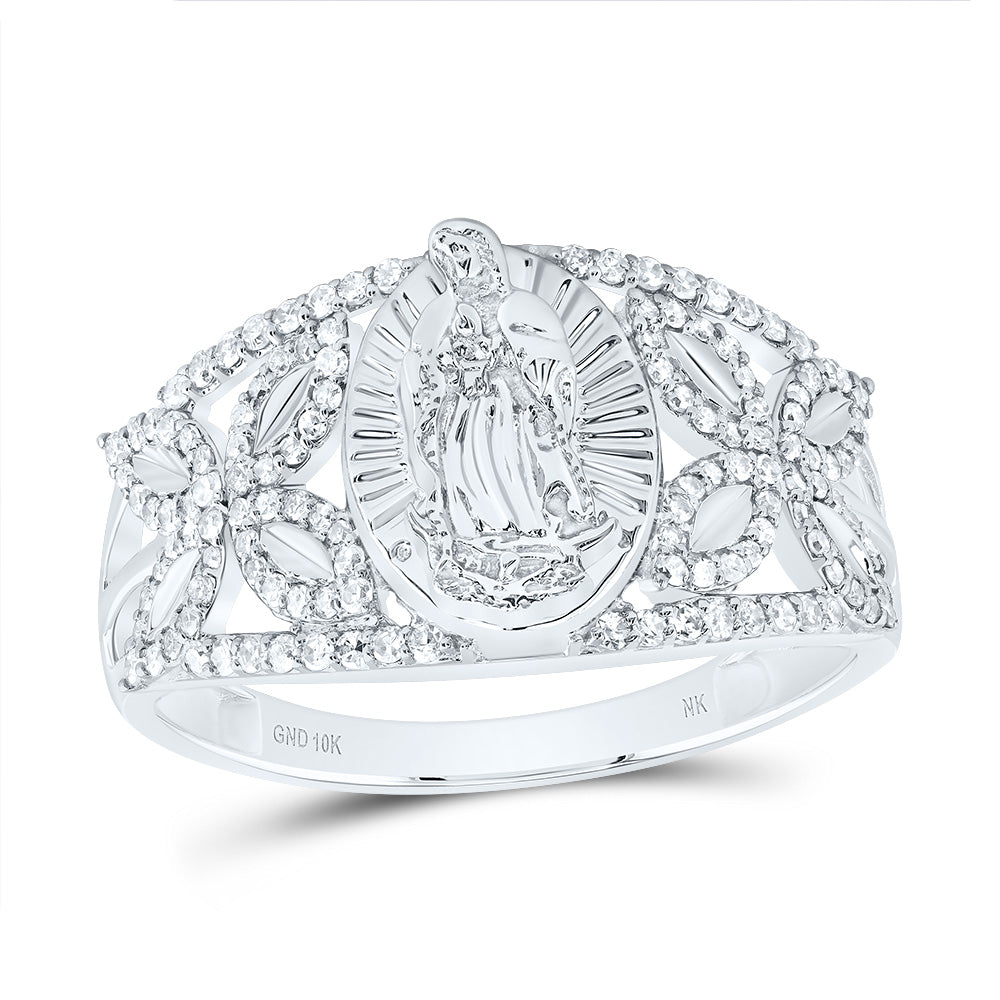 10kt White Gold 1/3 Cttw Diamond Fashion Virgin Mother Mary Oval Wedding Engagement Anniversary Ladies Ring, Women Size: 5-9