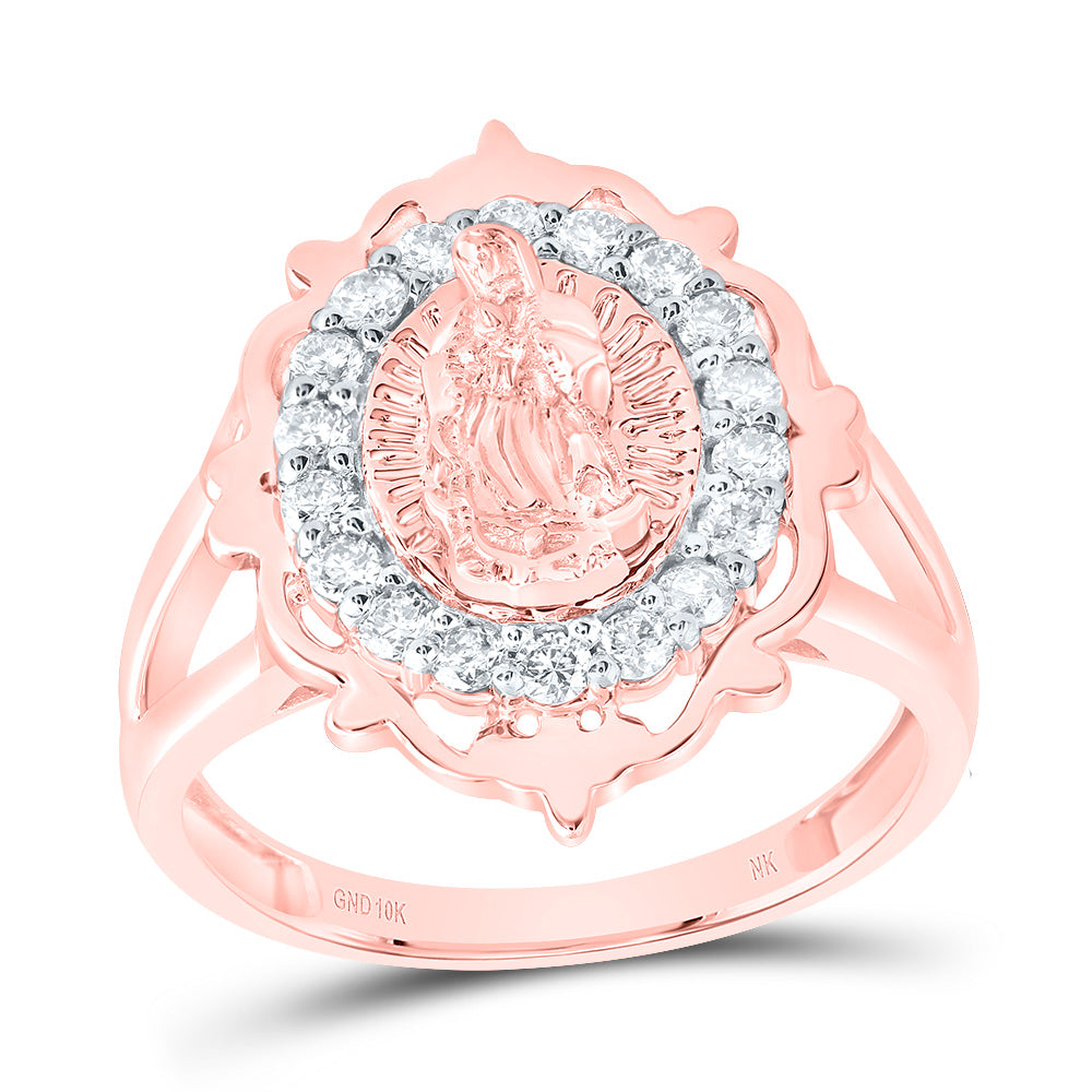 10kt Rose Gold 3/8 Cttw Diamond Fashion Virgin Mother Mary Wedding Engagement Anniversary Ladies Ring, Women Size: 5-9