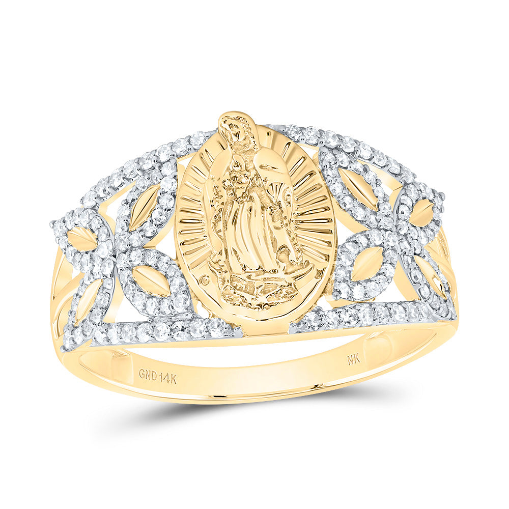 14kt Yellow Gold 1/3 Cttw Diamond Fashion Virgin Mother Mary Oval Wedding Engagement Anniversary Ladies Ring, Women Size: 5-9