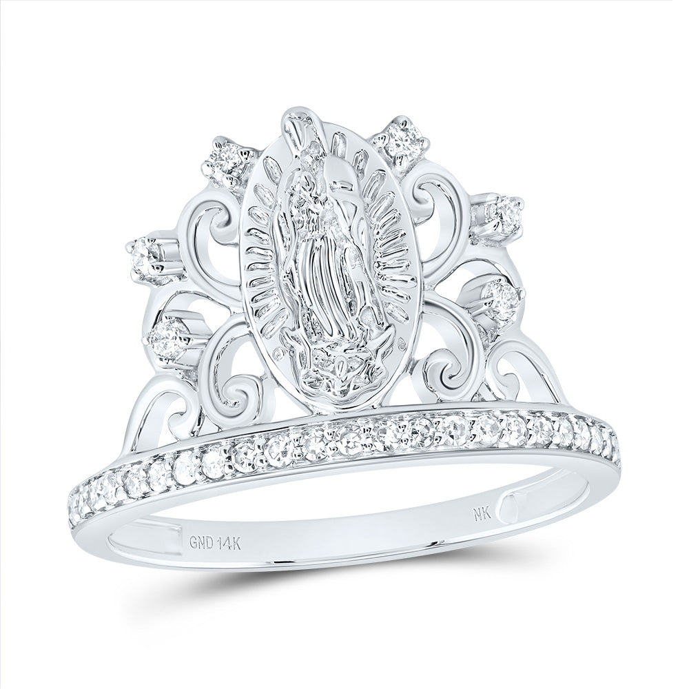 14kt White Gold 1/5 Cttw Diamond Fashion Virgin Mother Mary Wedding Engagement Anniversary Ladies Ring, Women Size: 5-9