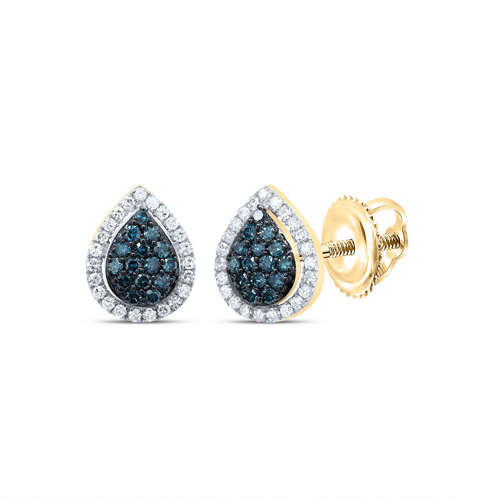 10kt Yellow Gold 1/4 Cttw Diamond Blue Diamond Pear Stud Earring