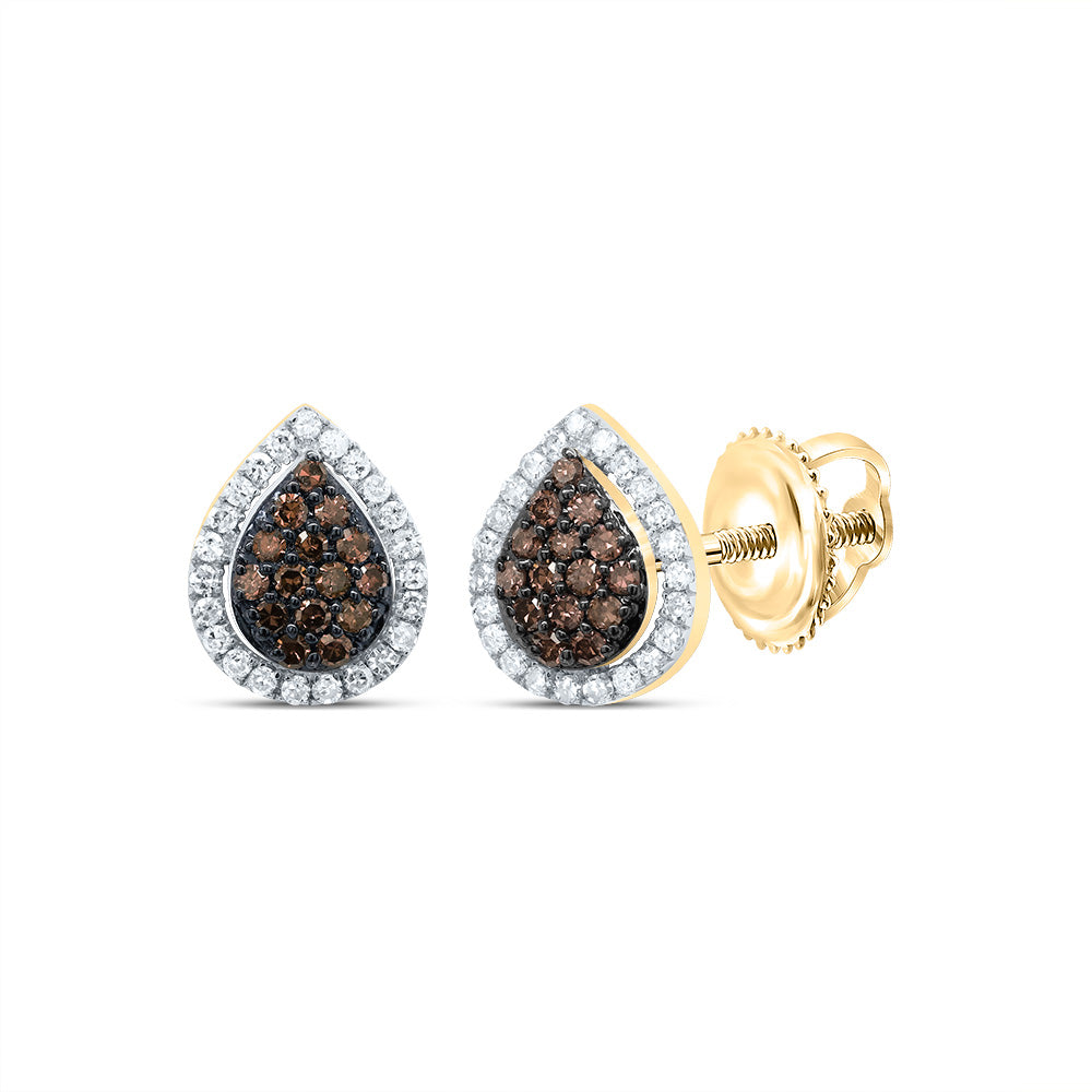 10kt Yellow Gold 1/4 Cttw Diamond Cognac Natural Diamond Pear Stud Earring