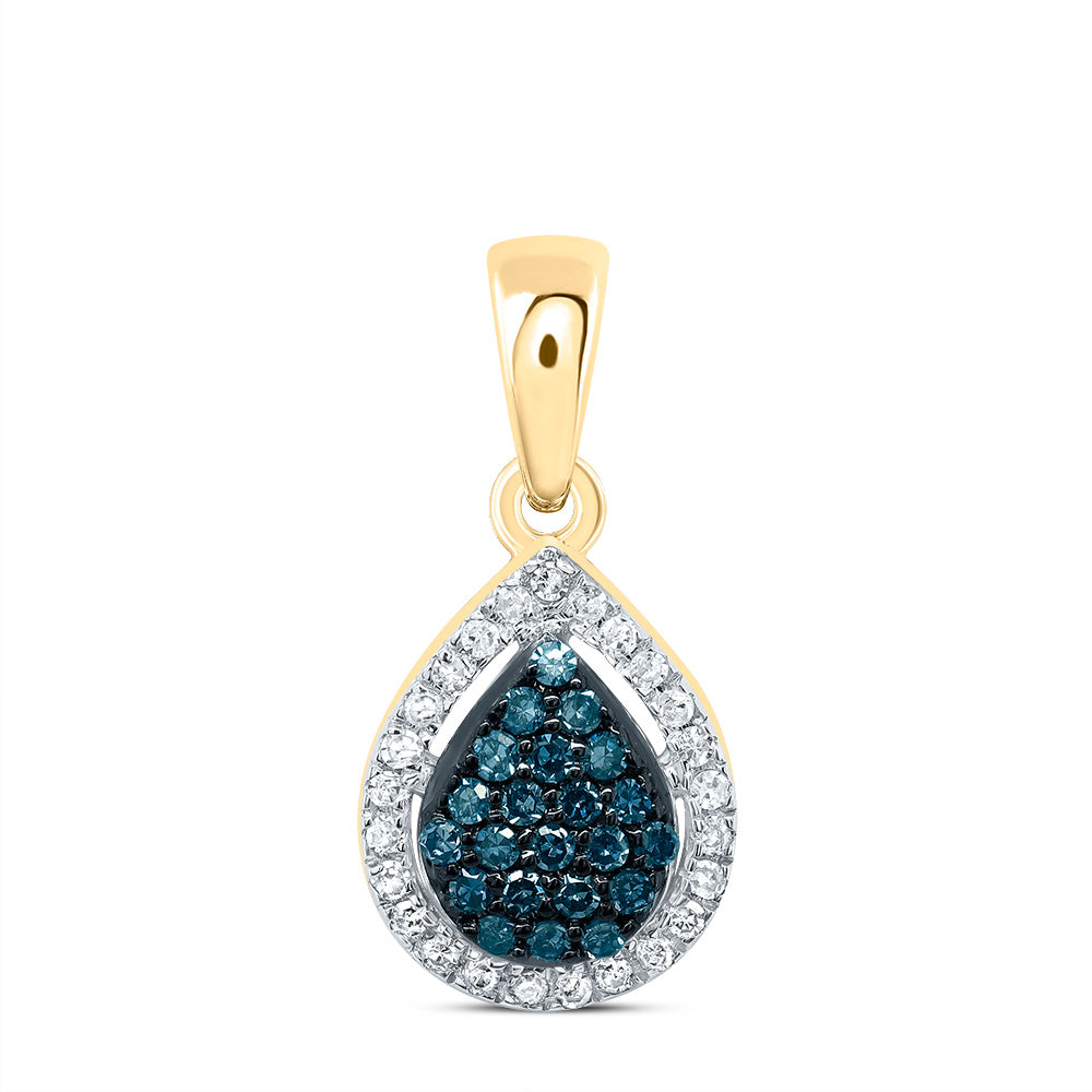 10kt Yellow Gold 1/6 Cttw Diamond Blue Diamond Pear Pendant