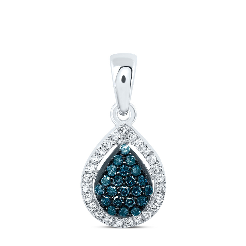 10kt White Gold 1/6 Cttw Diamond Blue Diamond Pear Pendant