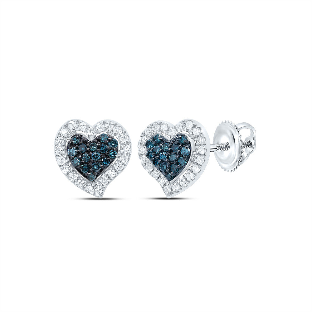 10kt White Gold 1/4 Cttw Natural Diamond Blue Diamond Heart Stud Earring