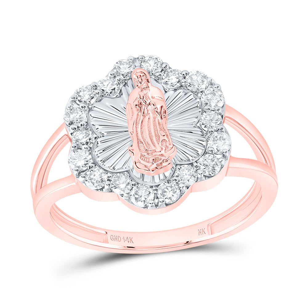 14kt Rose Gold 1/2 Cttw Diamond Fashion Virgin Mother Mary Flower Wedding Engagement Anniversary Ladies Ring, Women Size: 5-9