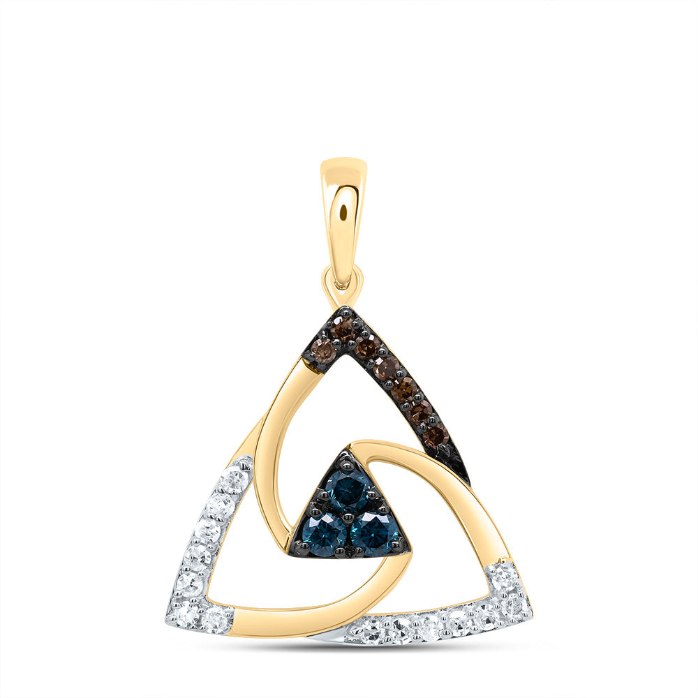 10kt Yellow Gold 1/4 Cttw Diamond Cognac Natural, Blue Diamond Triangle Pendant