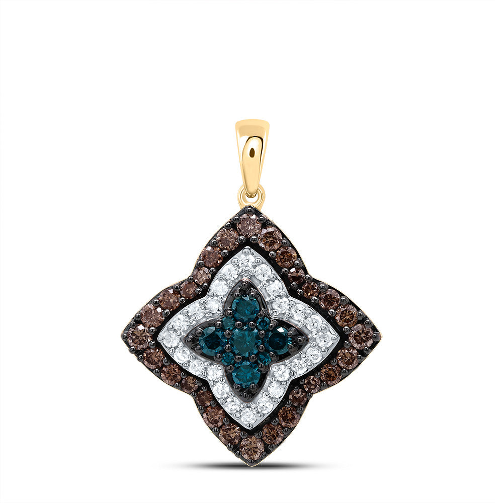 10kt Yellow Gold 3/4 Cttw Diamond Cognac Natural, Blue Diamond Pendant
