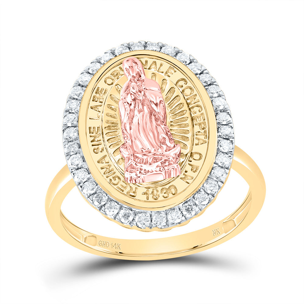 14k Three Tone 14k Three Tone 1/3 Cttw Diamond Fashion Virgin Mother Mary Oval Wedding Engagement Anniversary Ladies Ring, Women Size: 5-9