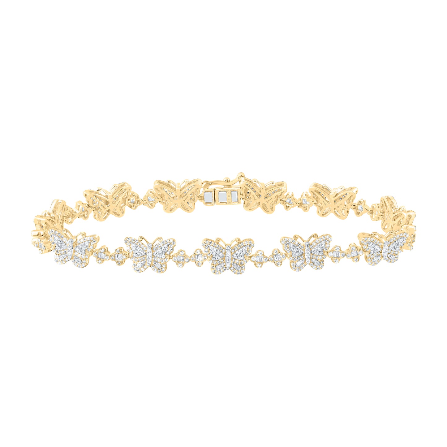 10kt Yellow Gold 2 Cttw Diamond Clover Butterfly Ladies Bracelet, Length: 7 Inch