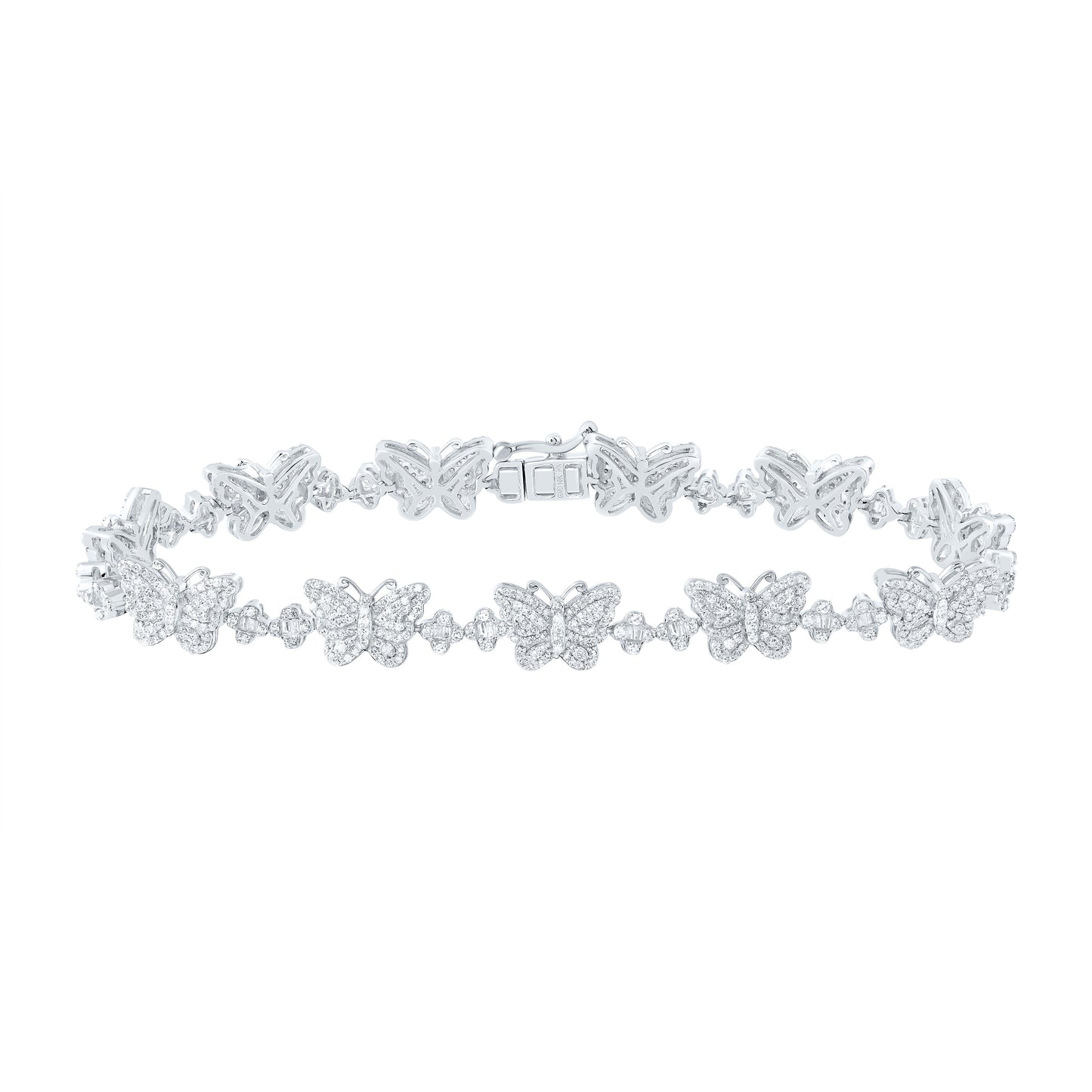 10kt White Gold 2 Cttw Diamond Clover Butterfly Ladies Bracelet, Length: 7 Inch