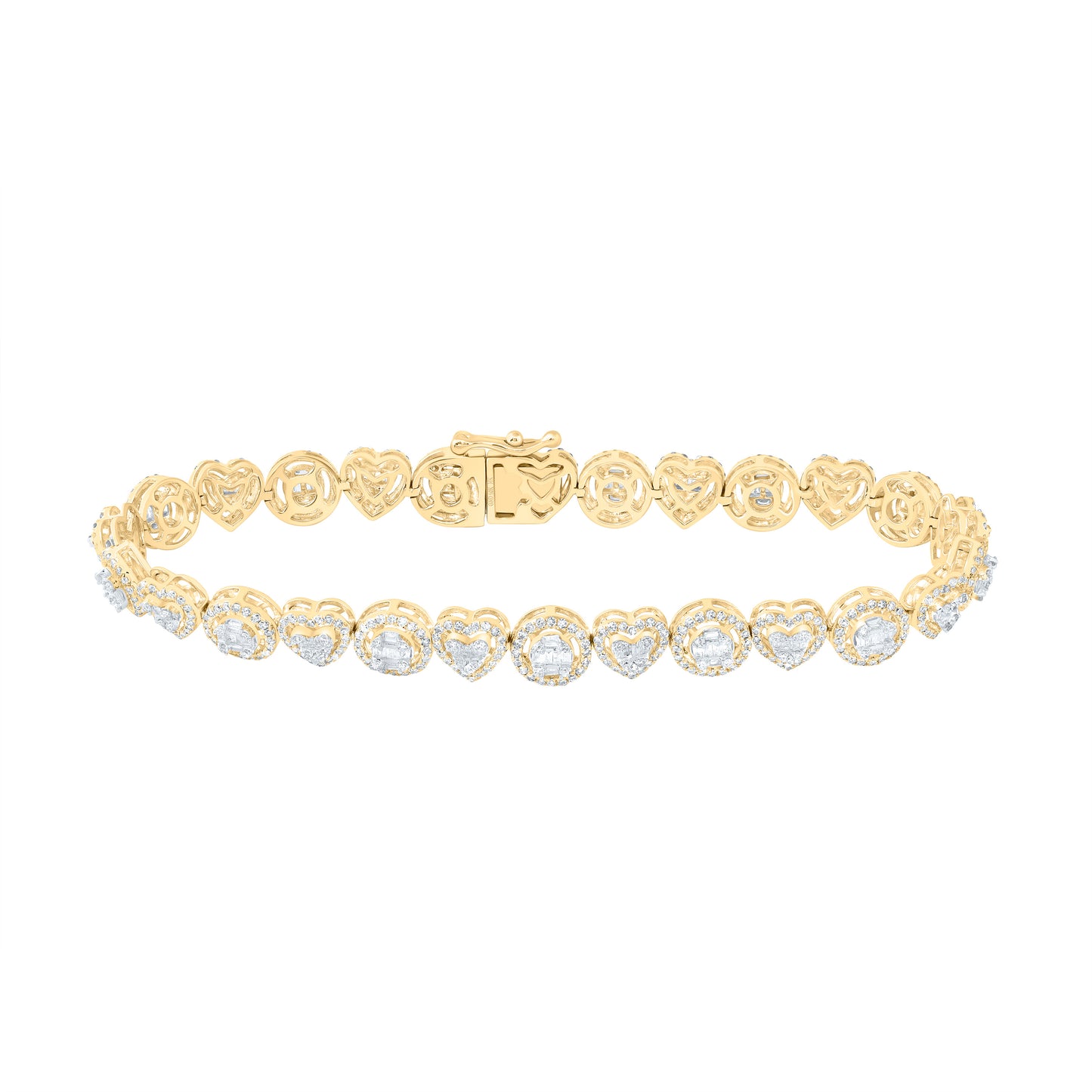 10kt Yellow Gold 2 1/2 Cttw Natural Diamond Heart Round Ladies Bracelet, Length: 7 Inch