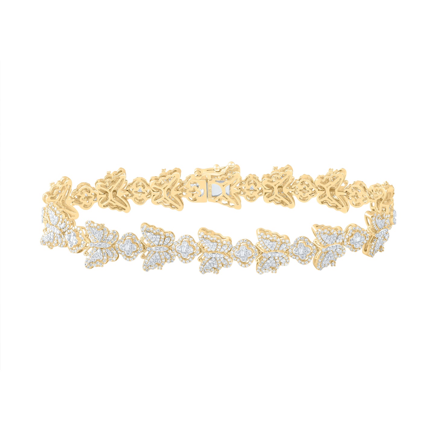 10kt Yellow Gold 2 7/8 Cttw Diamond Clover Butterfly Ladies Bracelet, Length: 7 Inch