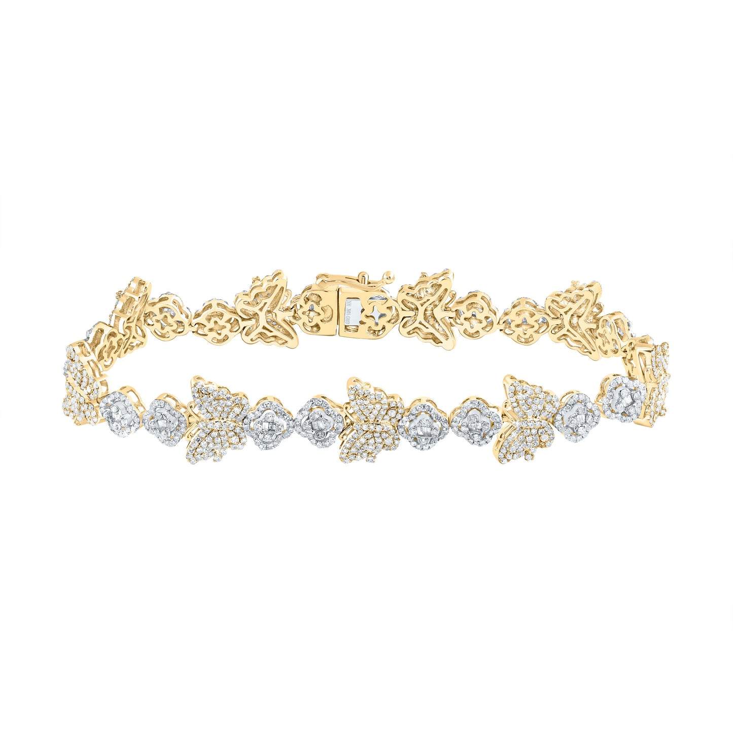 10kt Yellow Gold 3 Cttw Diamond Clover Butterfly Ladies Bracelet, Length: 7 Inch