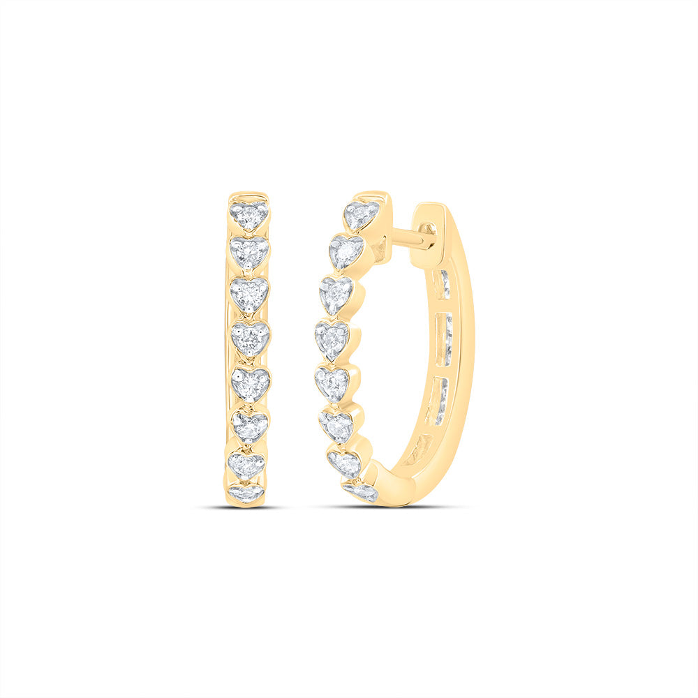 10kt Yellow Gold 3/8 Cttw Natural Diamond Fashion Heart Hoop Earring